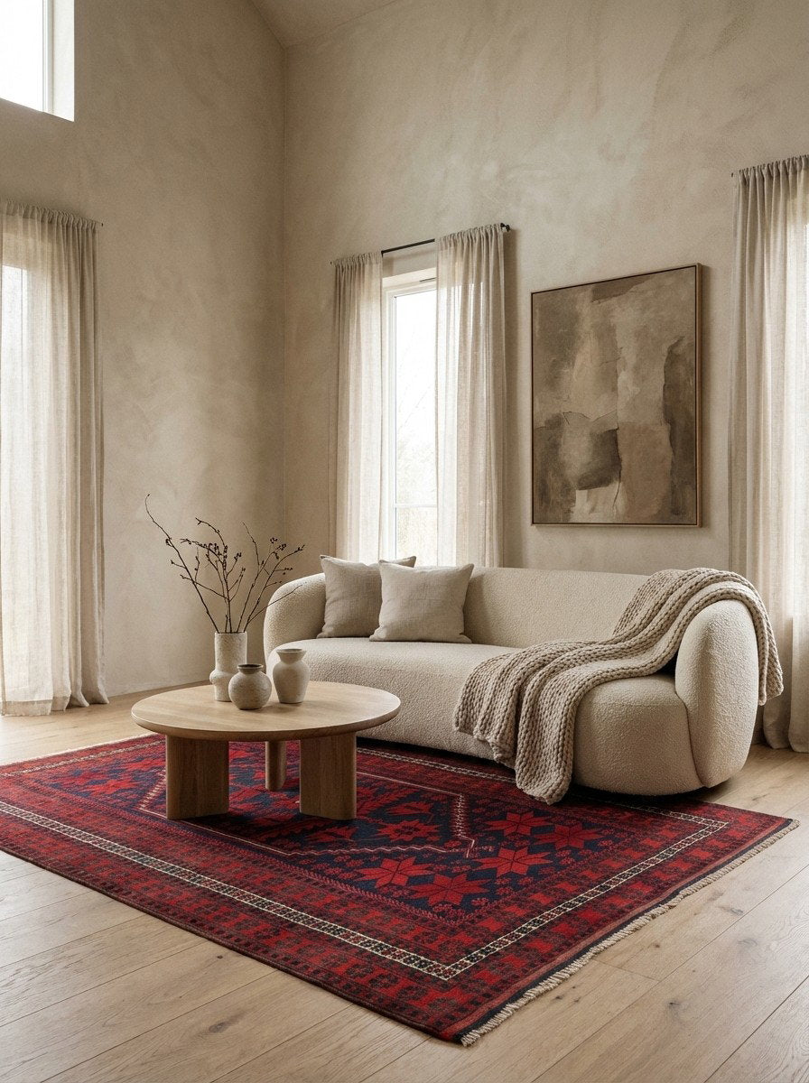 Yagdjibedir — Handgefertigt, 184x109 cm, Rot, 100% Virgin Wool | Detail view