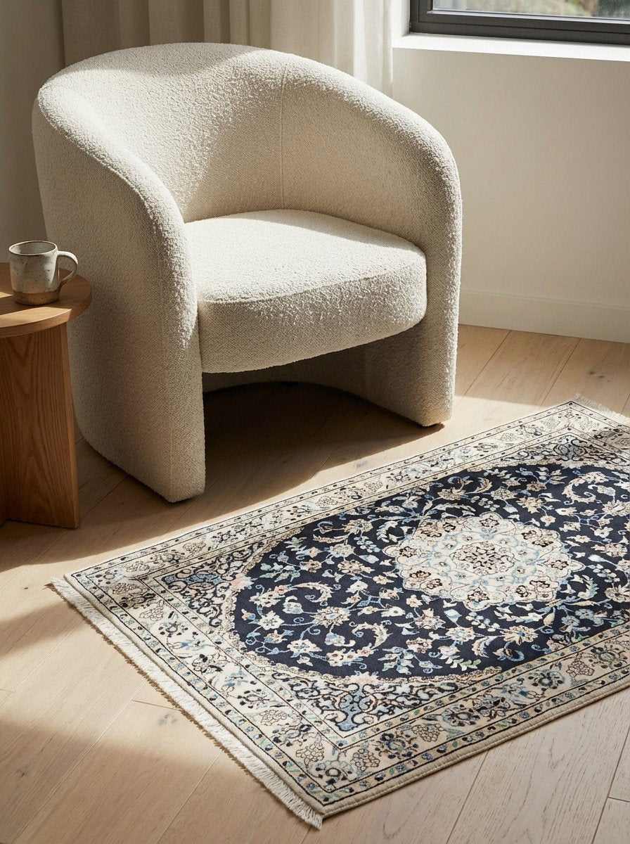 Nain 9La — Handgefertigt, 151x96 cm, Beige, 100% Virgin Wool | Detail view