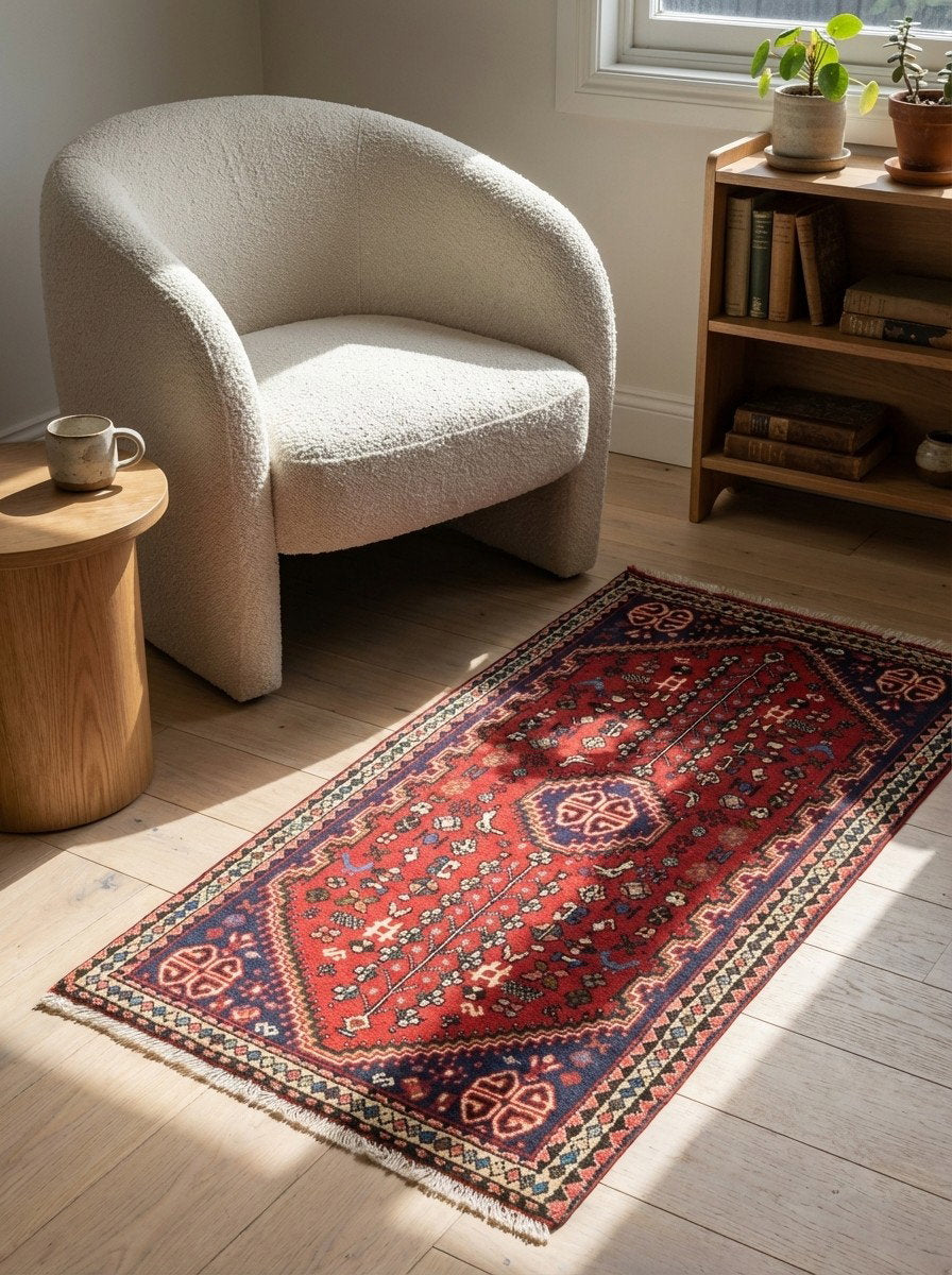 Abadeh — Handgefertigt, 110x56 cm, Beige, 100% Virgin Wool | Detail view