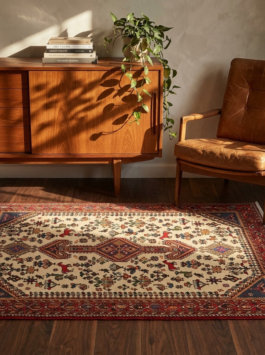 Nasrabad — Hand-knotted, 102x155 cm, Beige, 100% Virgin Wool | Back view