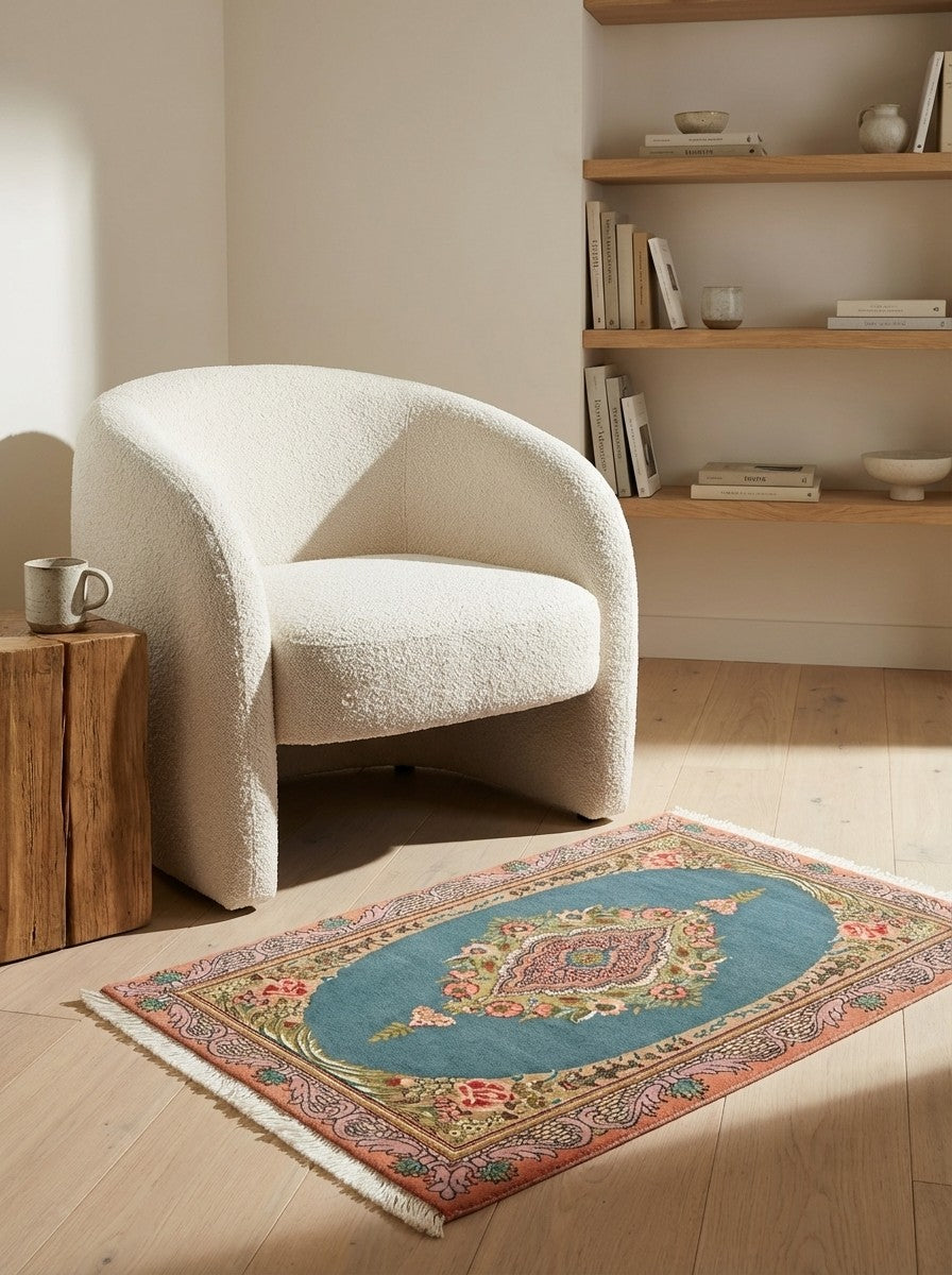 Tabriz 50 Raj — Hand-knotted, 60x93 cm, Green, 100% Virgin Wool | Detail view