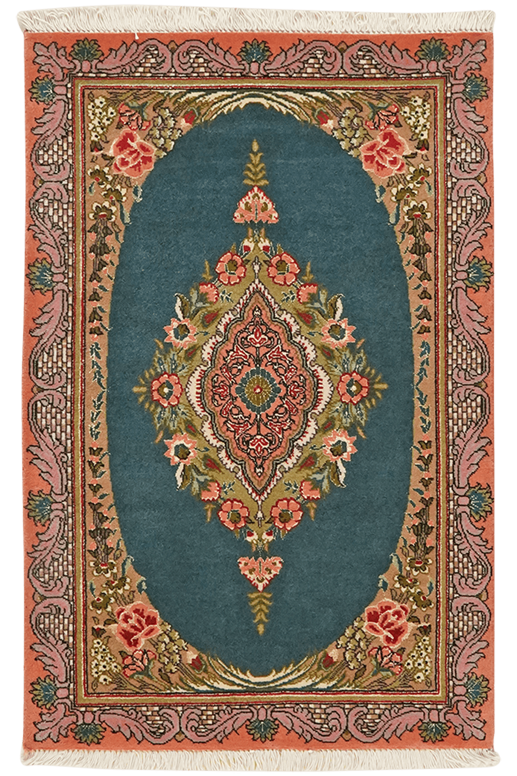 Tabriz 50 Raj — Hand-knotted, 60x93 cm, Green, 100% Virgin Wool | Main view