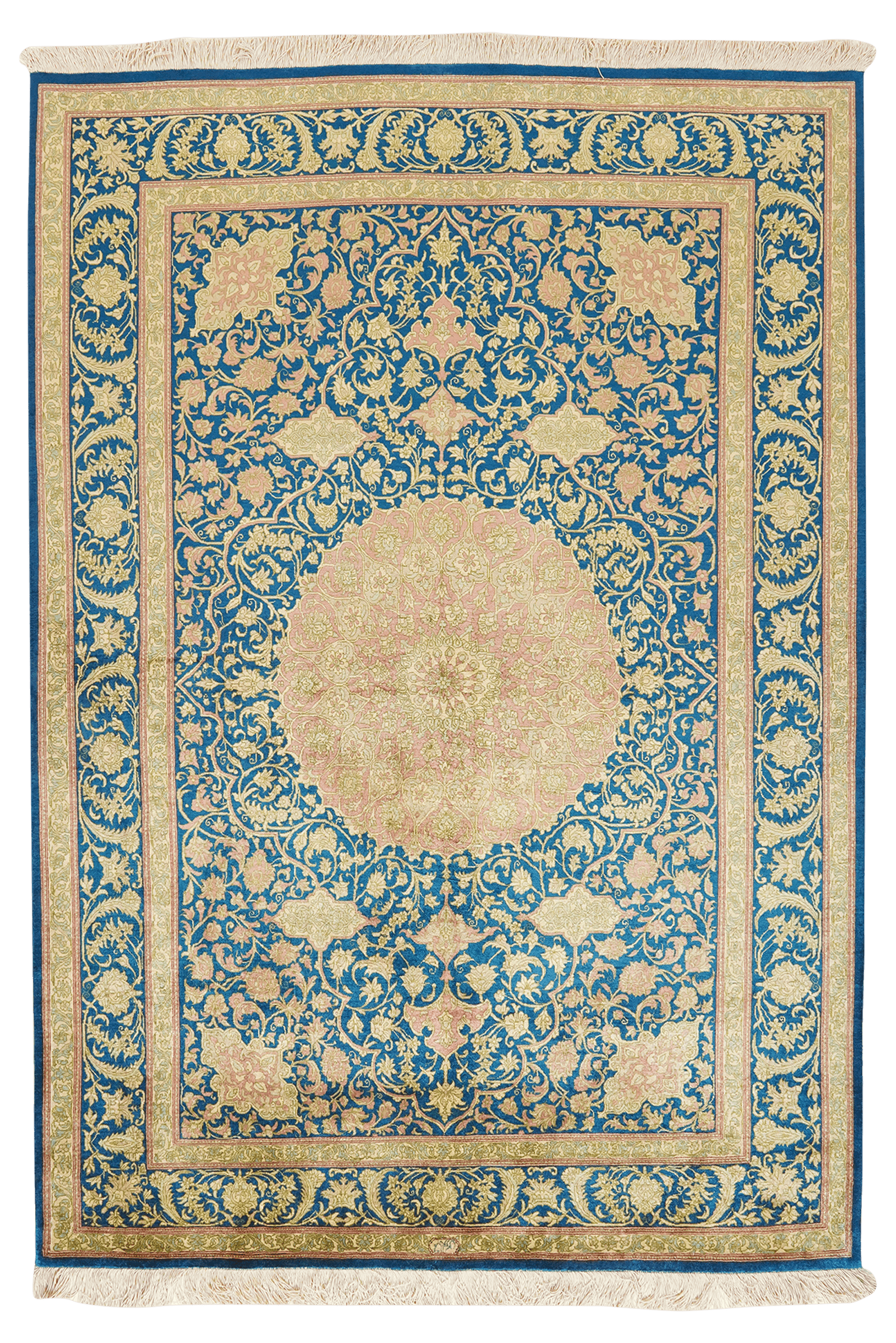 Ghoum Seide — Hand-knotted, 137x195 cm, Blue, 100% Silk | Main view
