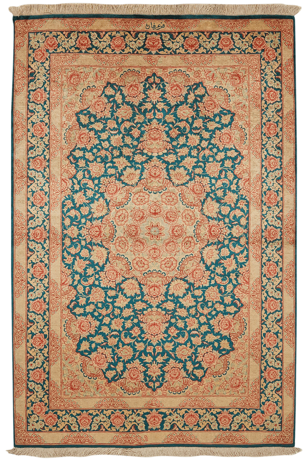 Ghoum Seide — Hand-knotted, 100x151 cm, Green, 100% Silk | Main view