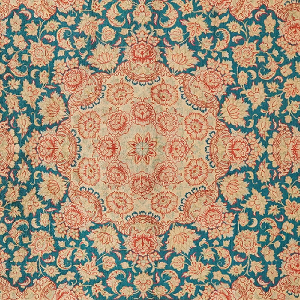 Ghoum Seide — Hand-knotted, 100x151 cm, Green, 100% Silk | View 4