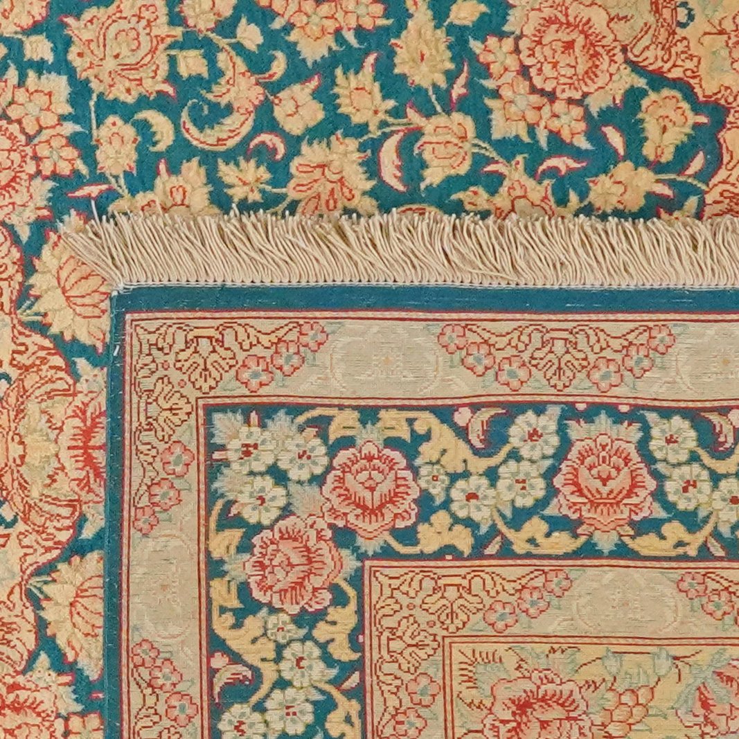 Ghoum Seide — Hand-knotted, 100x151 cm, Green, 100% Silk | View 6