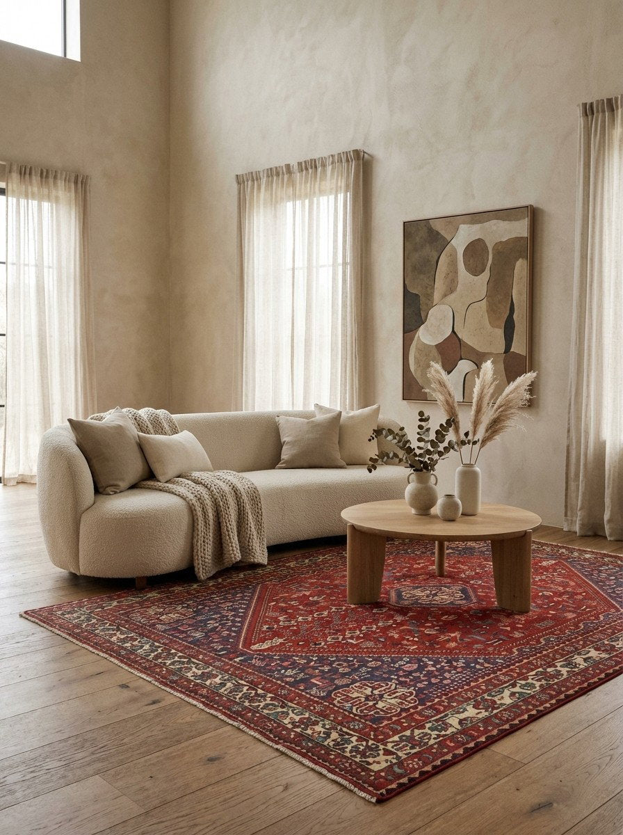 Abadeh — Handgefertigt, 201x152 cm, Beige, 100% Virgin Wool | Detail view