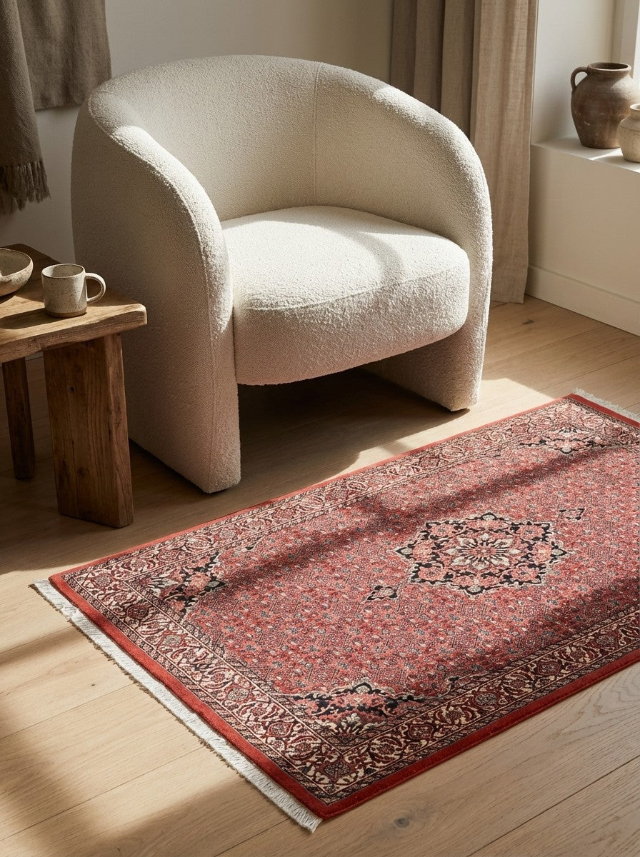 Bidjar Bookan — Hand-knotted, 108x181 cm, Red, 95% Schurwolle, 5% Seide | Detail view