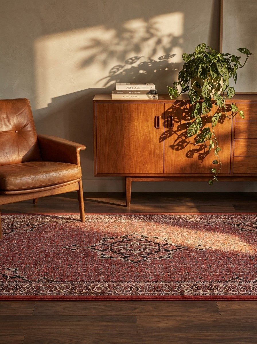 Bidjar Bookan — Hand-knotted, 108x181 cm, Red, 95% Schurwolle, 5% Seide | Back view