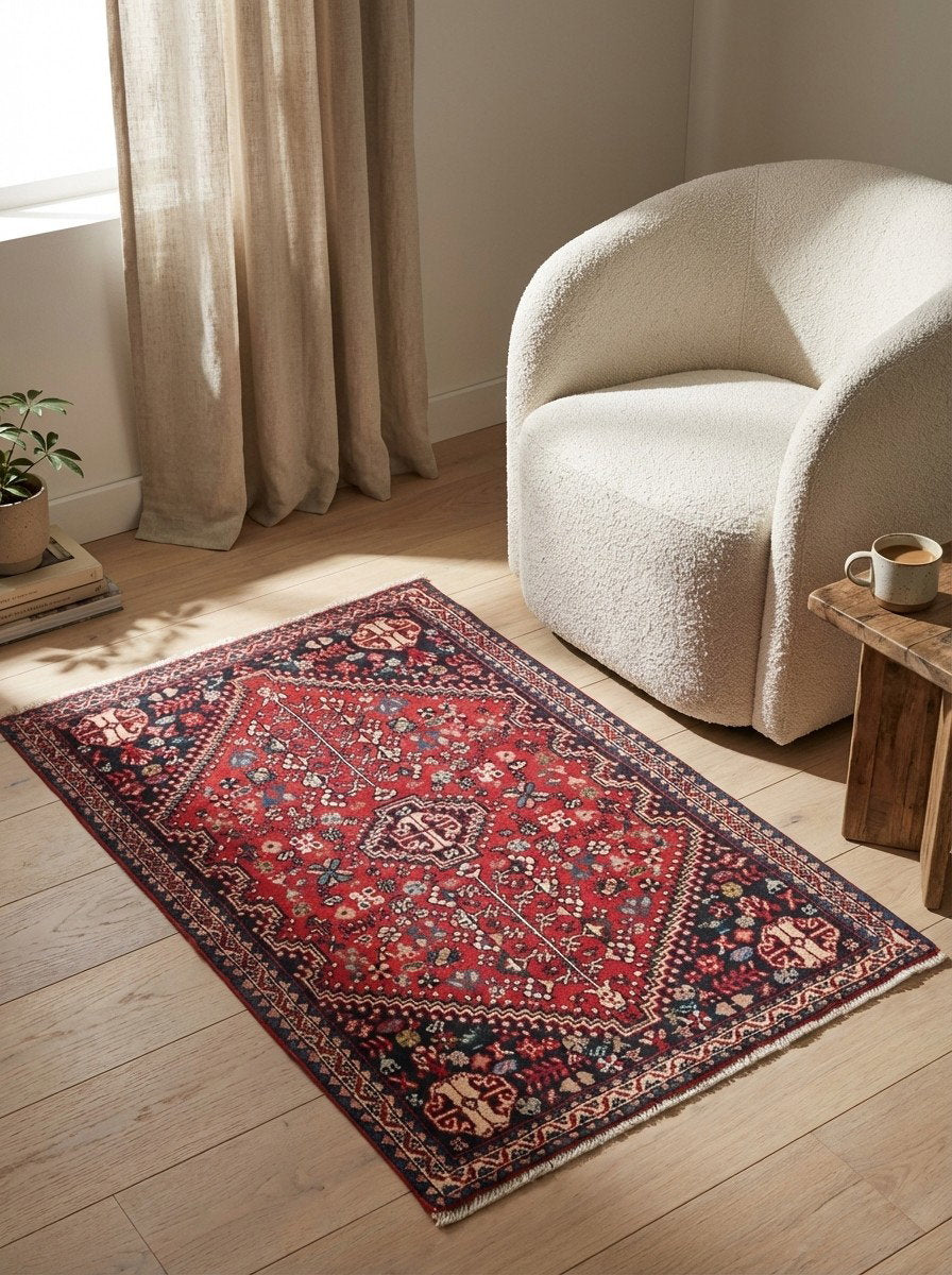 Abadeh — Handgefertigt, 107x69 cm, Beige, 100% Virgin Wool | Detail view