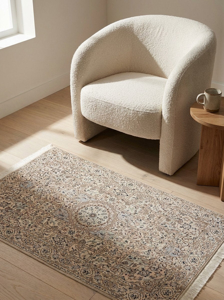 Nain 6La — Handgefertigt, 160x98 cm, Beige, 100% Virgin Wool | Detail view