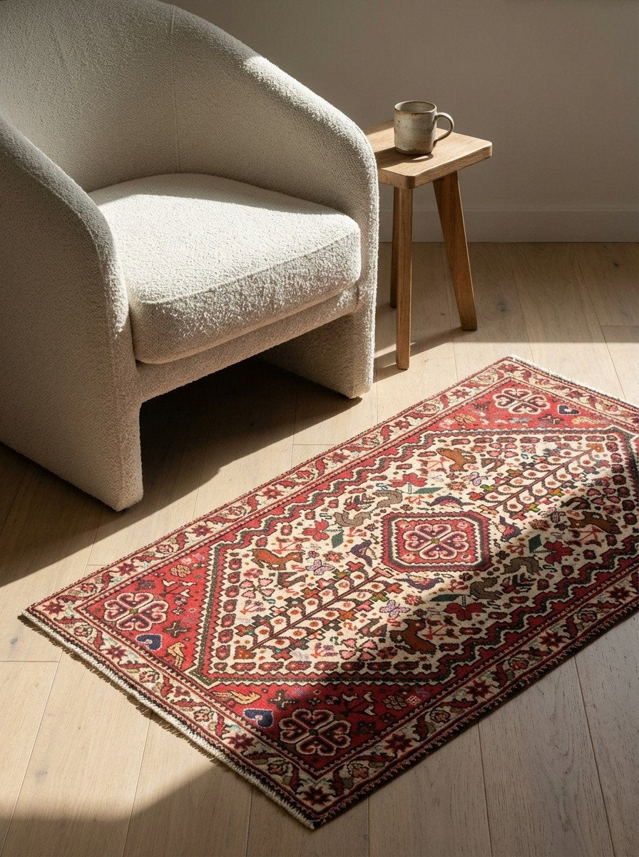 Abadeh — Handgefertigt, 108x62 cm, Beige, 100% Virgin Wool | Detail view