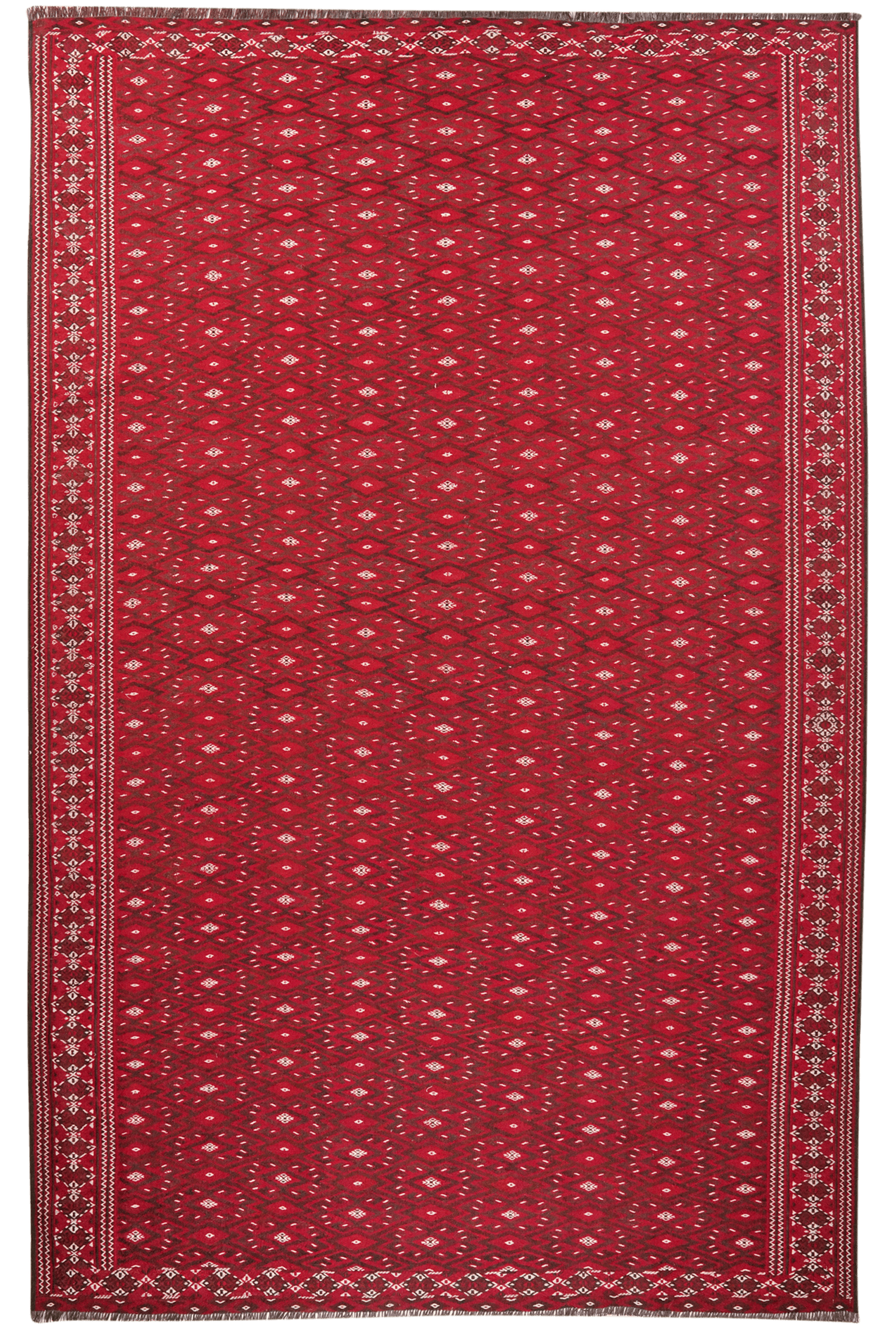 Kelim Turkman — Handmade, 220x345 cm, Red, 100% Virgin Wool | Main view