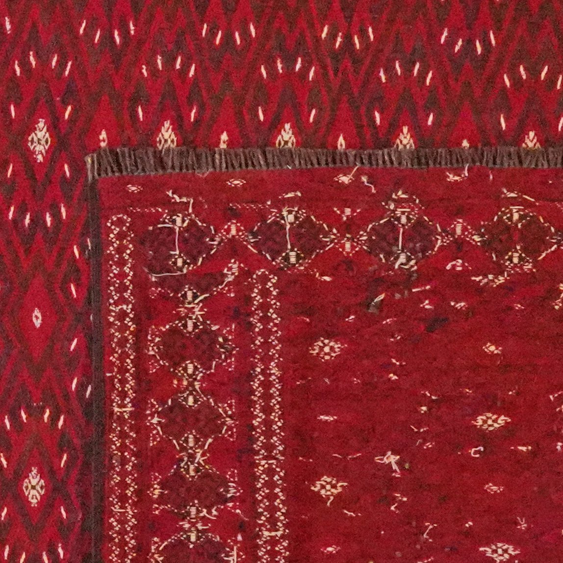 Kelim Turkman — Handmade, 220x345 cm, Red, 100% Virgin Wool | View 6