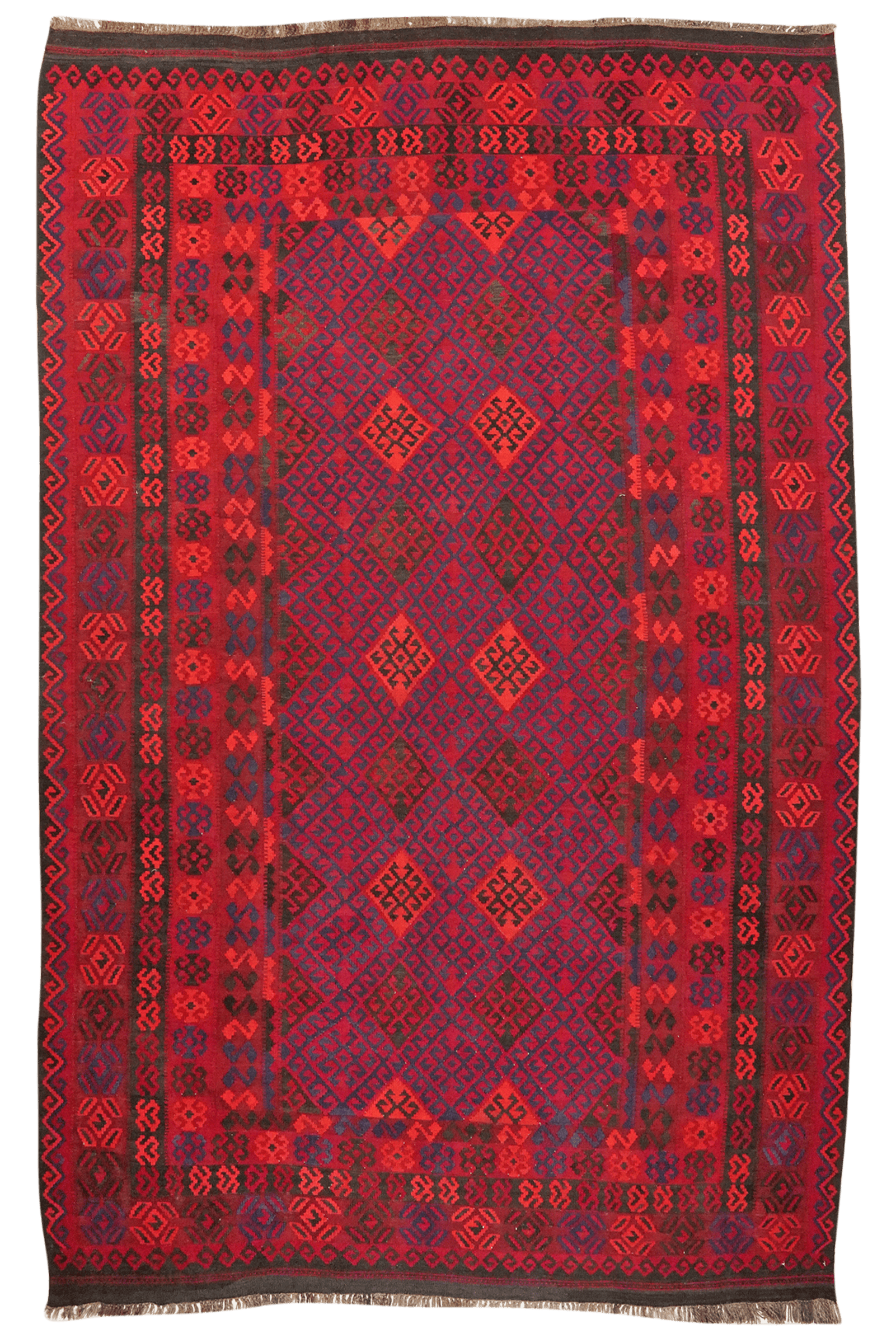 Kelim Gashgai Old — Handmade, 209x321 cm, Red, 100% Virgin Wool | Main view
