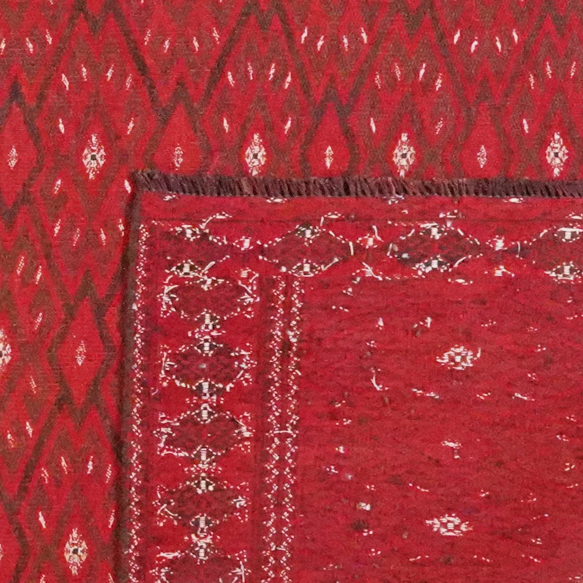 Kelim Turkman — Handmade, 212x366 cm, Red, 100% Virgin Wool | View 6