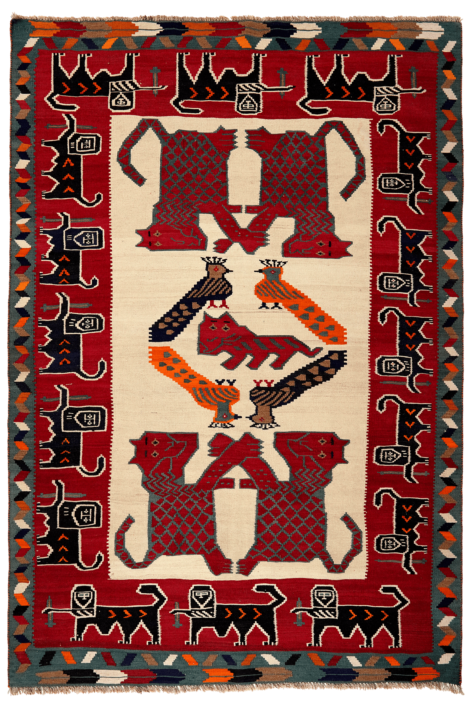 Kelim Gashgai Old — Handmade, 151x221 cm, Beige, 100% Virgin Wool | Main view