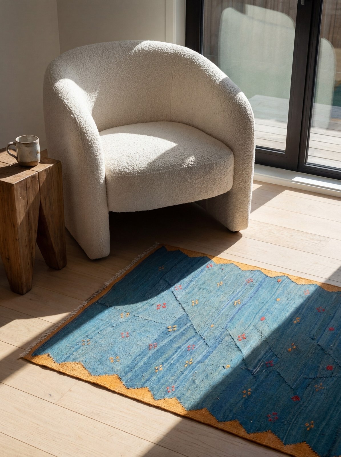 Kelim Gashgai — Handmade, 97x205 cm, Blue, 100% Virgin Wool | Detail view