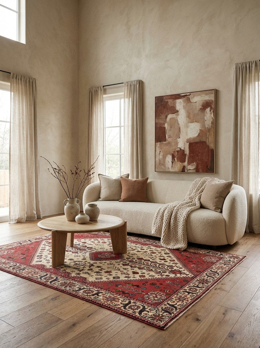 Abadeh — Handgefertigt, 215x149 cm, Beige, 100% Virgin Wool | Detail view