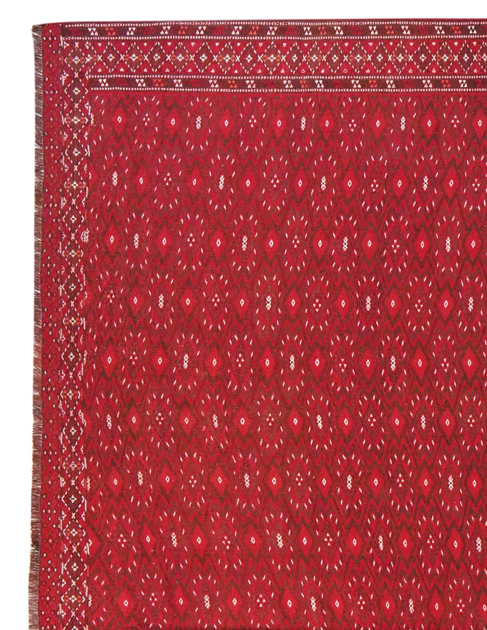 Kelim Turkman — Handmade, 225x355 cm, Red, 100% Virgin Wool | View 3