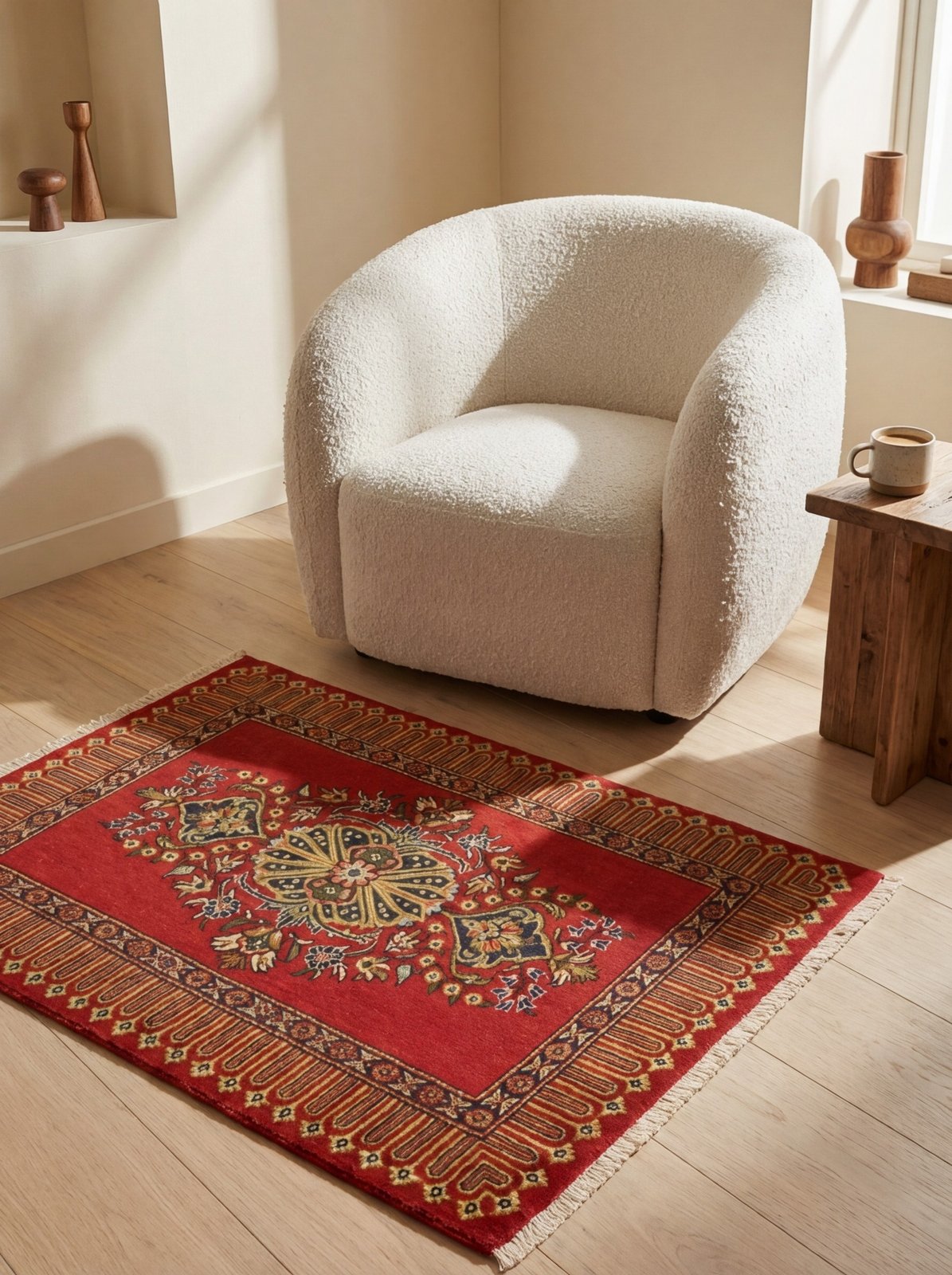 Kashan — Hand-knotted, 87x62 cm, Red, 100% Virgin Wool | Detail view