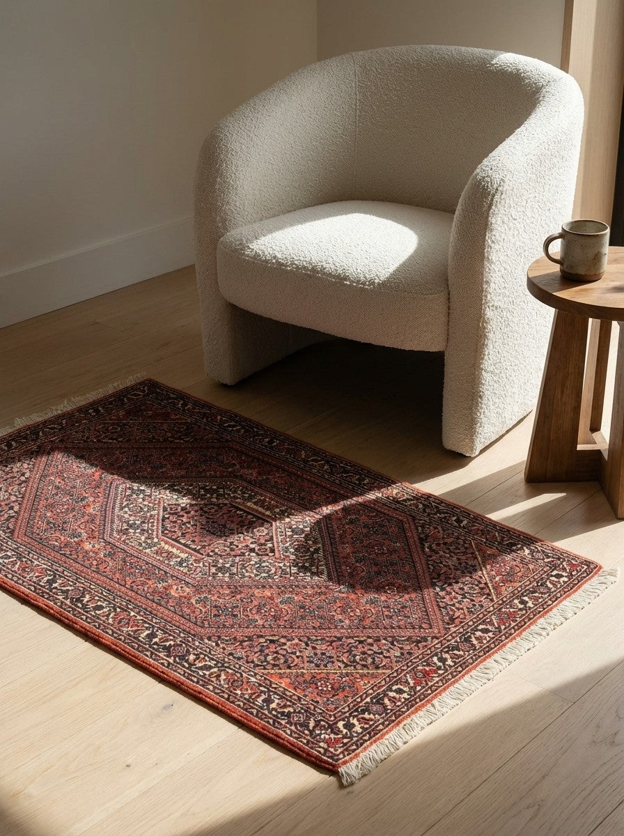 Bidjar Bookan — Hand-knotted, 73x114 cm, Red, 100% Virgin Wool | Detail view