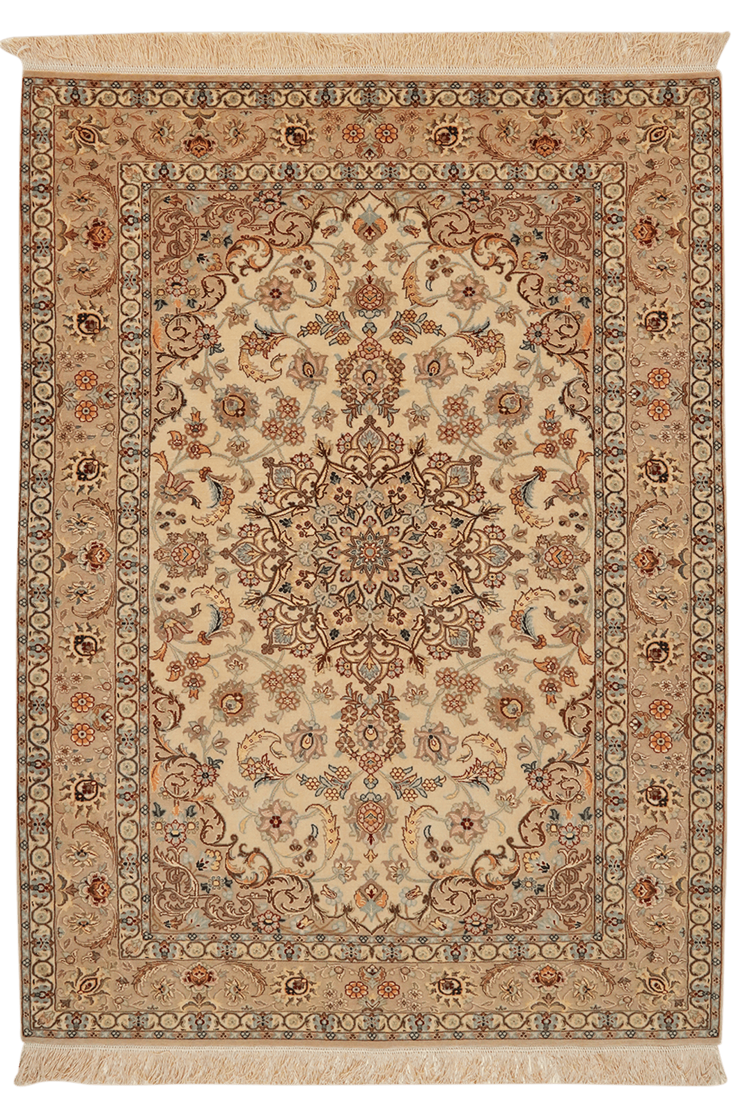 Isfahan — Hand-knotted, 116x160 cm, Beige, 90% Schurwolle, 10% Seide | Main view