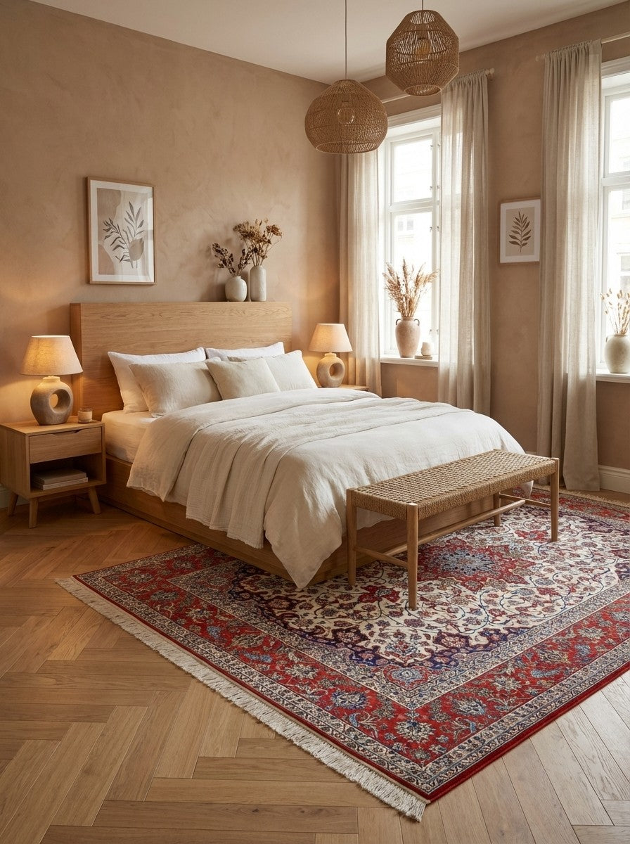 Isfahan — Hand-knotted, 202x305 cm, Beige, 90% Schurwolle, 10% Seide | Detail view