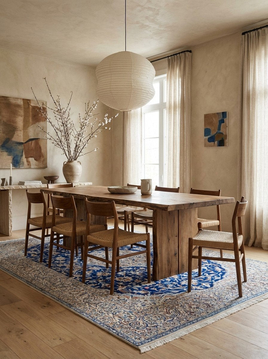 Nain 9La — Handgefertigt, 376x251 cm, Beige,blau, 100% Virgin Wool | Detail view