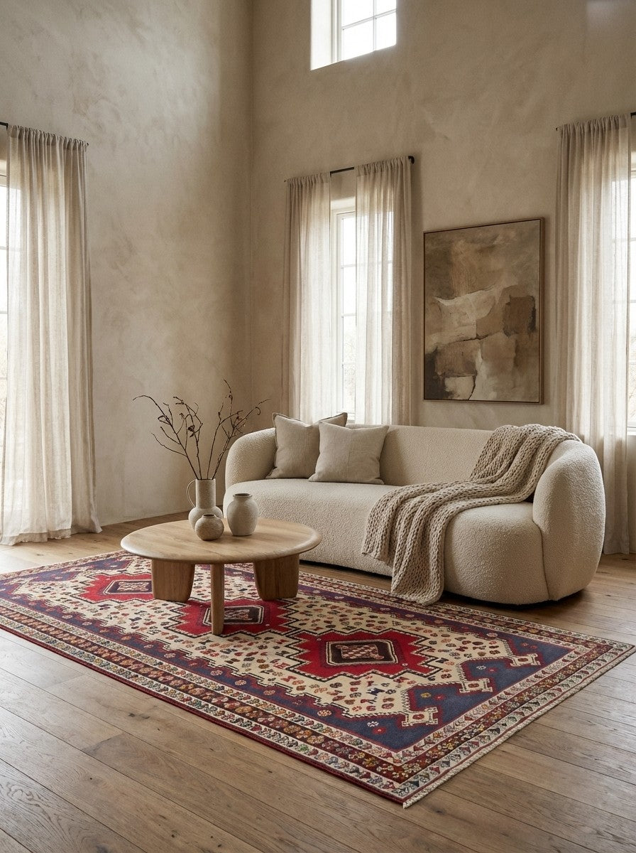 Afshar — Hand-knotted, 105x232 cm, Beige, 100% Virgin Wool | Detail view