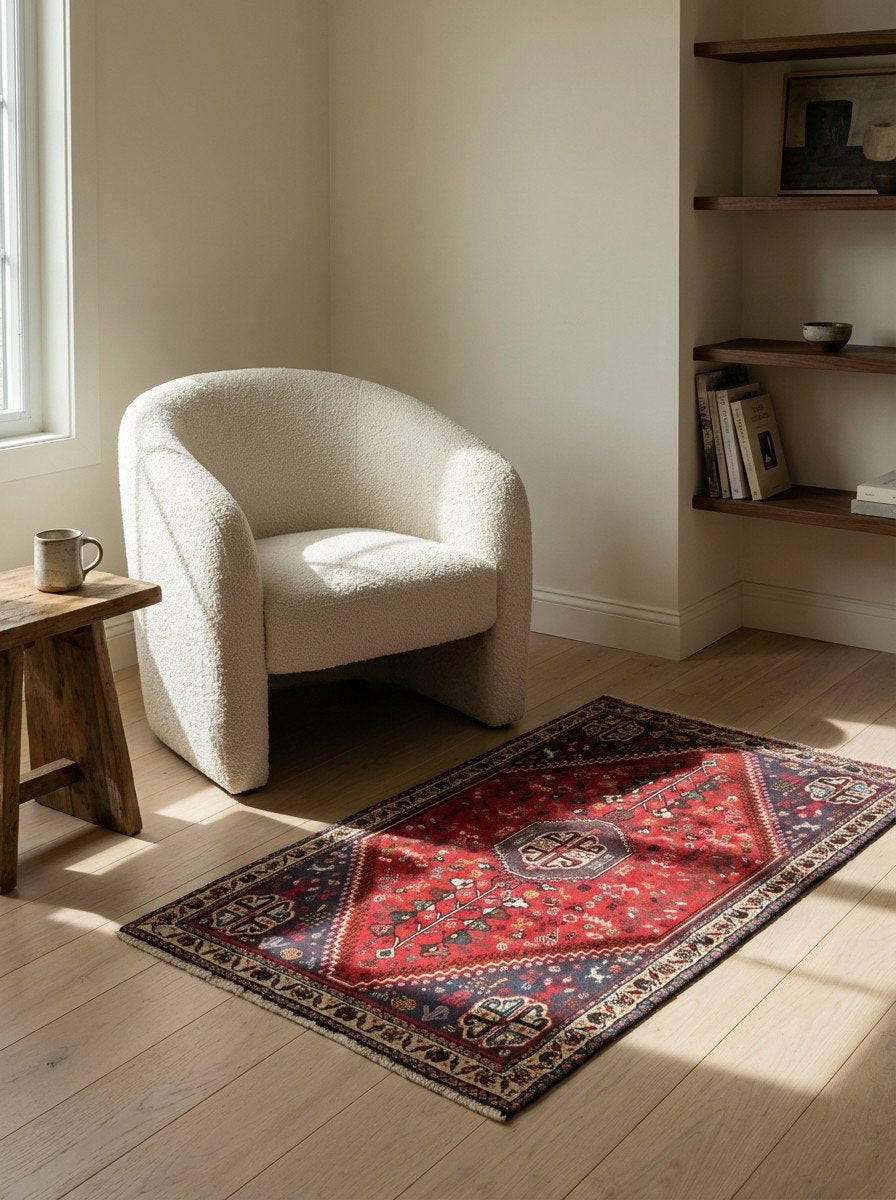 Abadeh — Handgefertigt, 97x59 cm, Beige, 100% Virgin Wool | Detail view