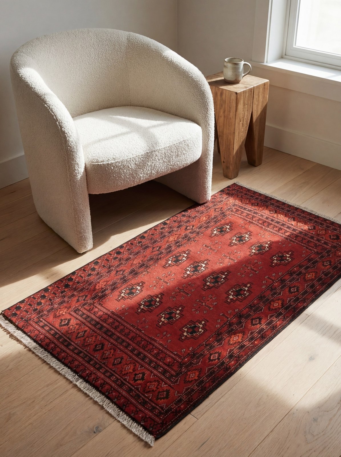 Belutch — Hand-knotted, 118x73 cm, Red, 100% Virgin Wool | Detail view