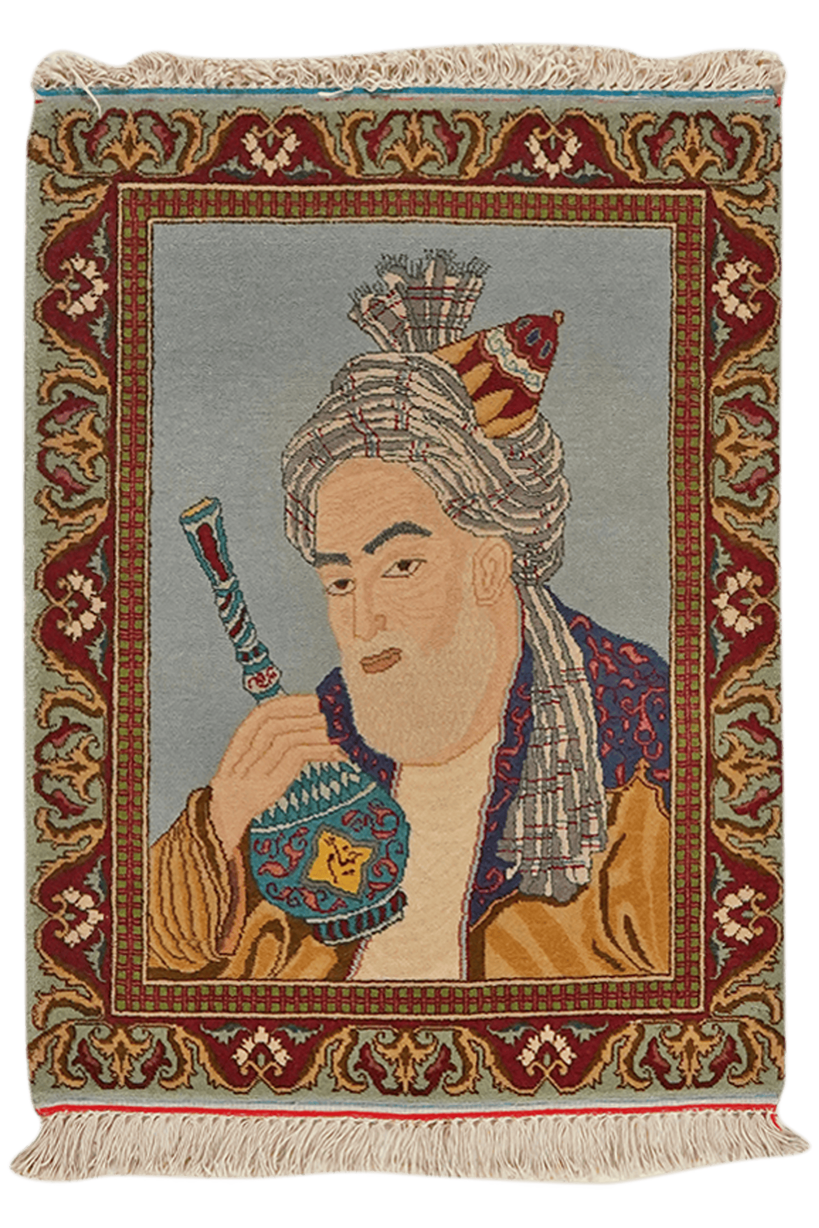 Tabriz Graphic — Hand-knotted, 54x70 cm, Blue, 100% Virgin Wool | Main view