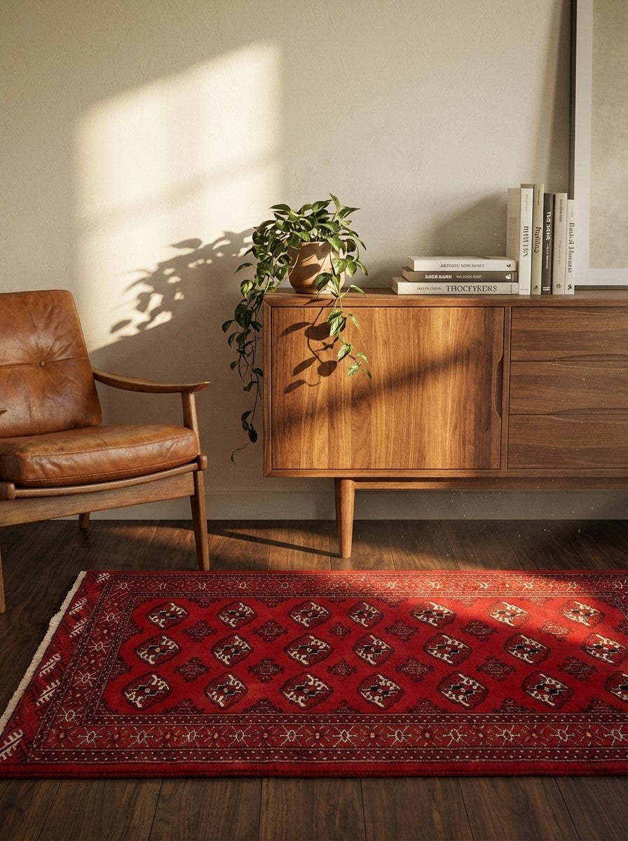 Turkman — Hand-knotted, 107x137 cm, Red, 100% Virgin Wool | Back view