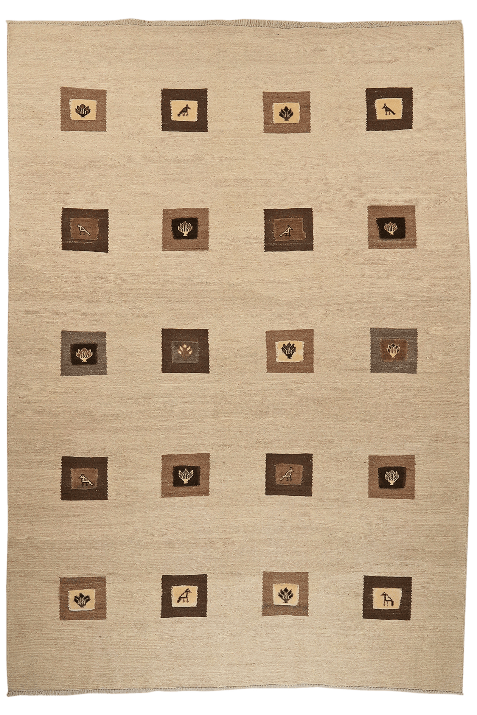 Kelim Gashgai — Handmade, 205x294 cm, Beige, 100% Virgin Wool | Main view