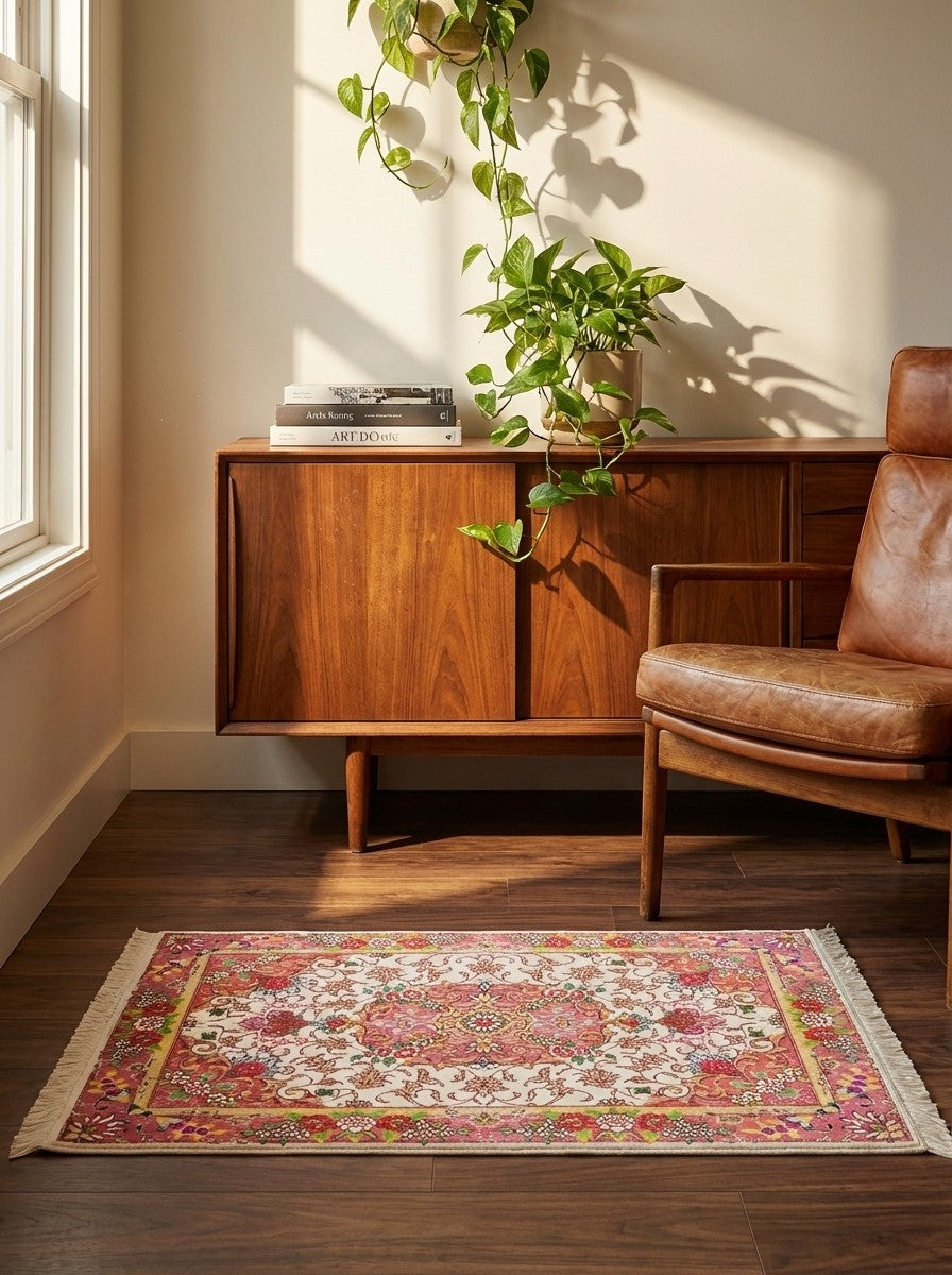 Tabriz 50 Raj — Hand-knotted, 68x95 cm, Beige, 95% Schurwolle, 5% Seide | Back view