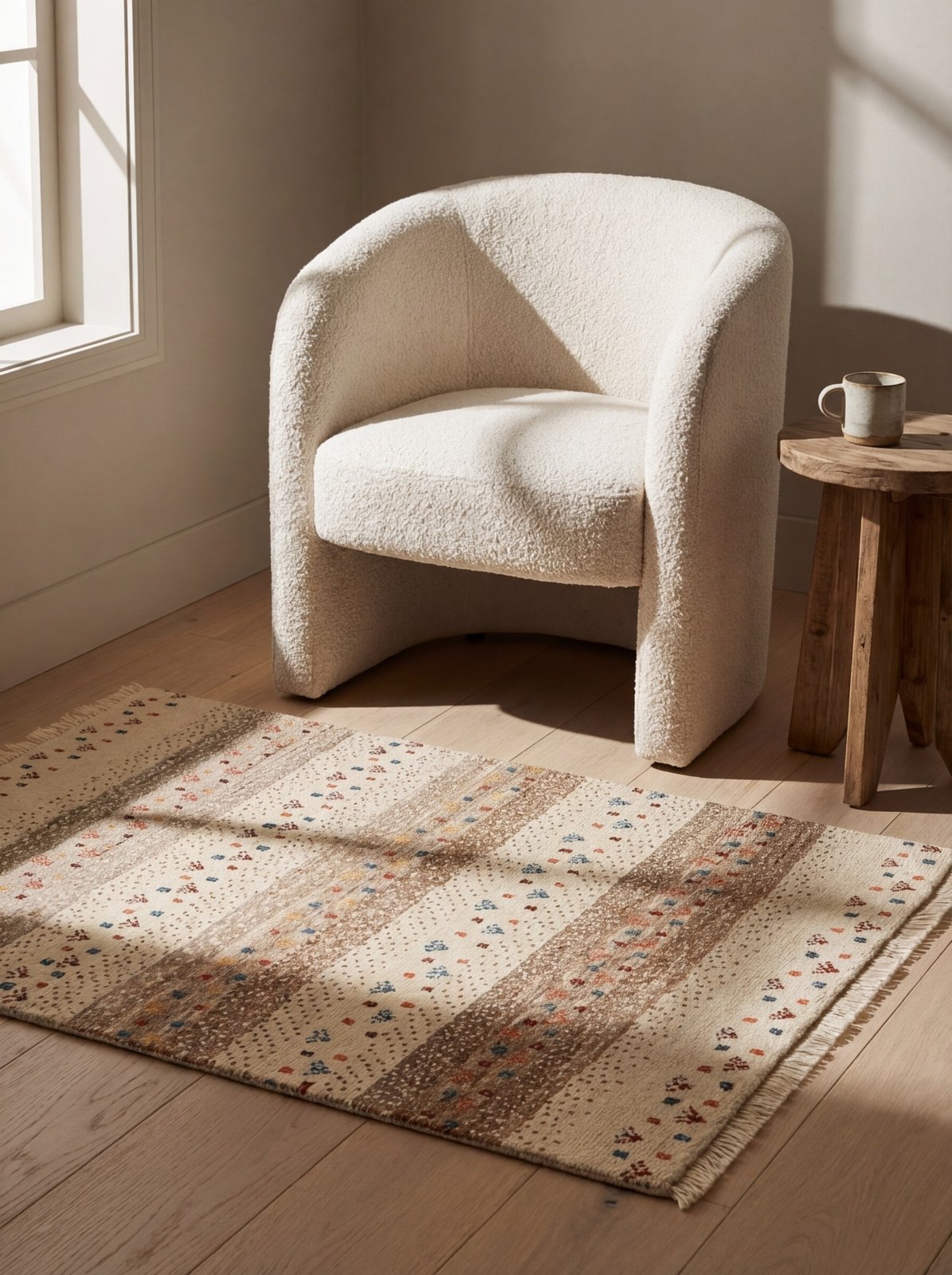 Rizbaf — Hand-knotted, 65x99 cm, Beige, 100% Virgin Wool | Detail view