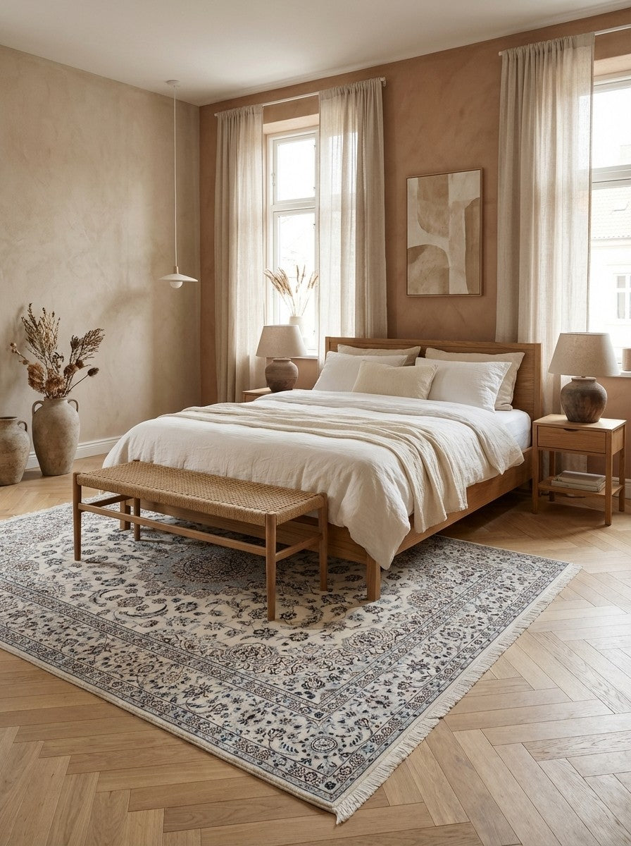 Nain 9La — Hand-knotted, 204x301 cm, Beige, 100% Virgin Wool | Detail view