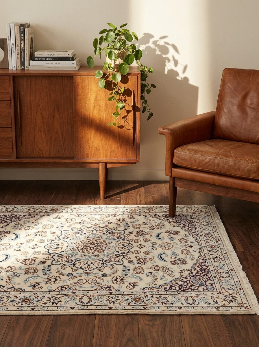 Nain 9La — Hand-knotted, 100x151 cm, Beige, 100% Virgin Wool | Back view