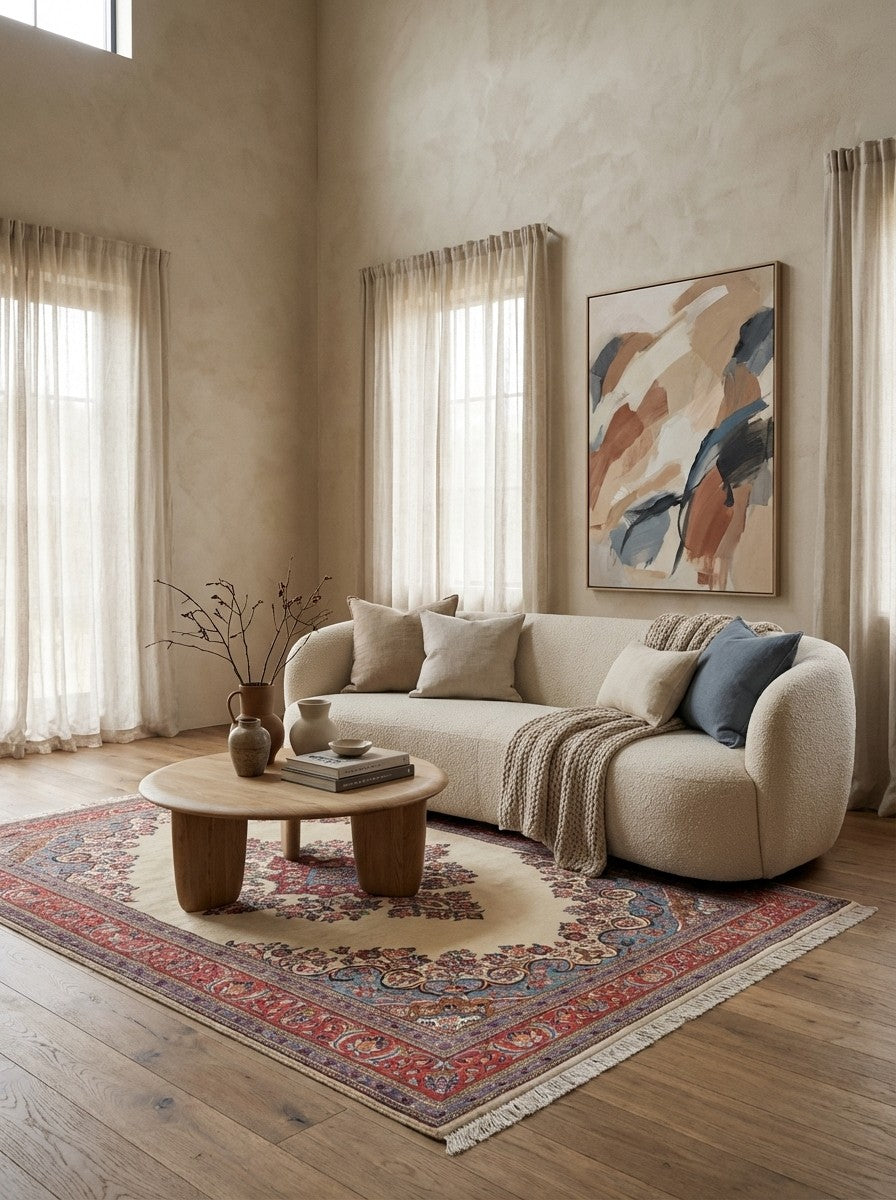 Sarough — Hand-knotted, 138x200 cm, Beige, 100% Virgin Wool | Detail view
