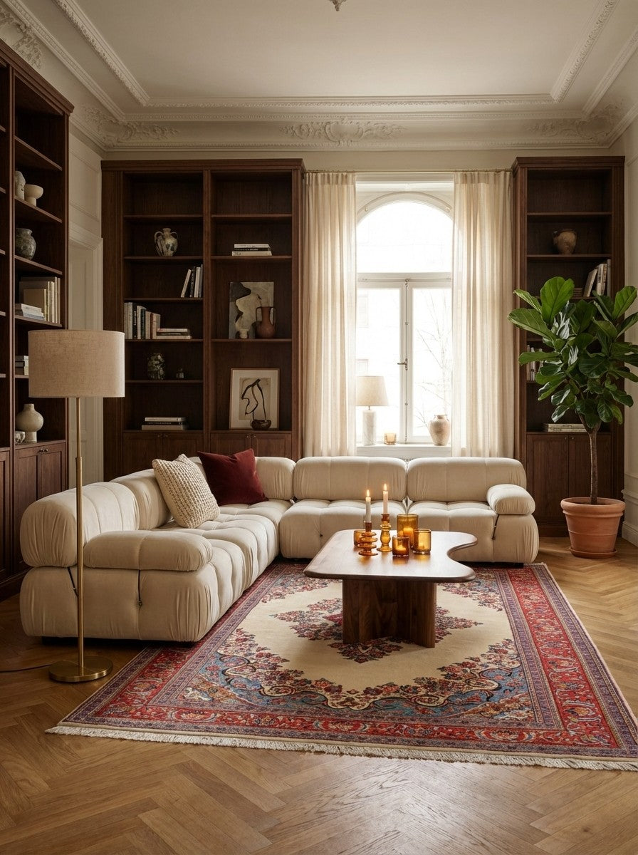 Sarough — Hand-knotted, 138x200 cm, Beige, 100% Virgin Wool | Back view