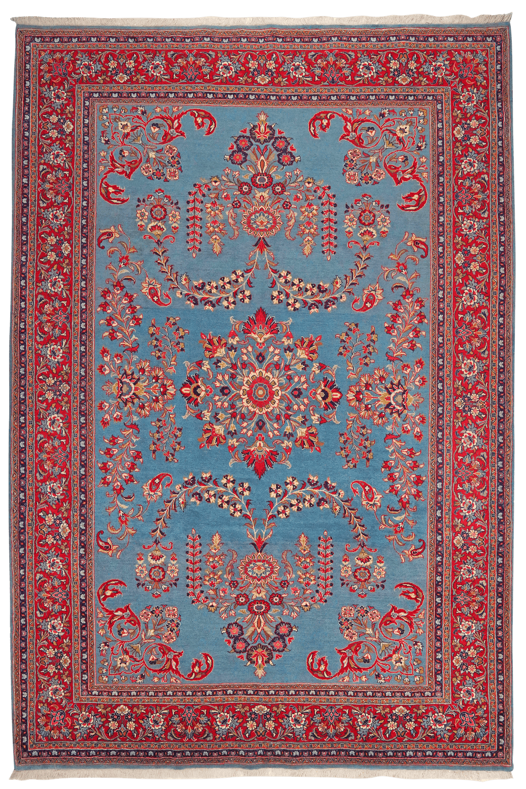 Sarough — Hand-knotted, 216x322 cm, Blue, 100% Virgin Wool | Main view