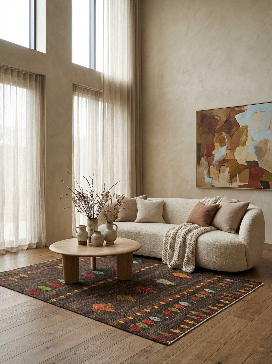 Gabbeh Sonnat — Hand-knotted, 155x204 cm, Brown, 100% Virgin Wool | Detail view