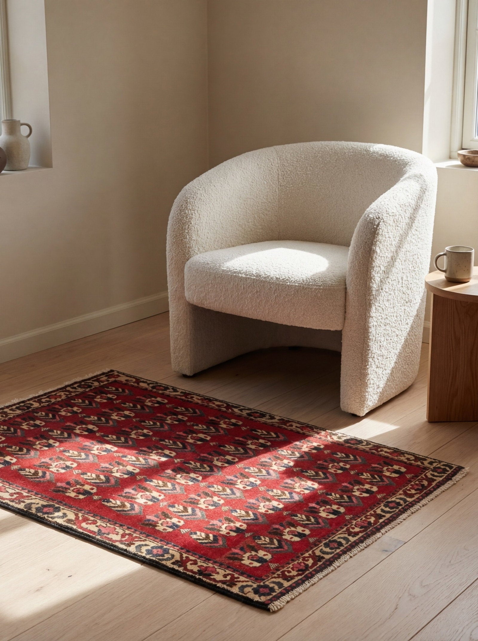 Abadeh — Handgefertigt, 96x62 cm, Beige, 100% Virgin Wool | Detail view