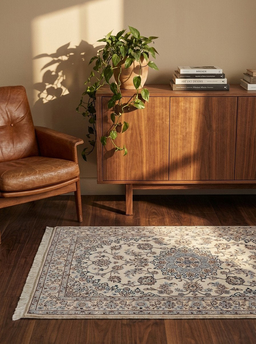 Nain 6La — Handgefertigt, 146x98 cm, Beige, 100% Virgin Wool | Back view