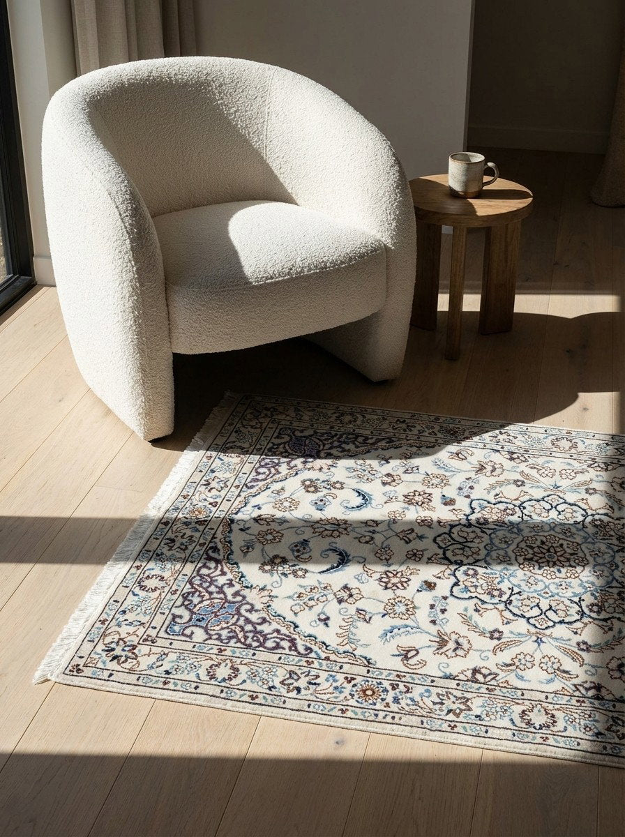 Nain 9La — Handgefertigt, 153x100 cm, Beige, 100% Virgin Wool | Detail view