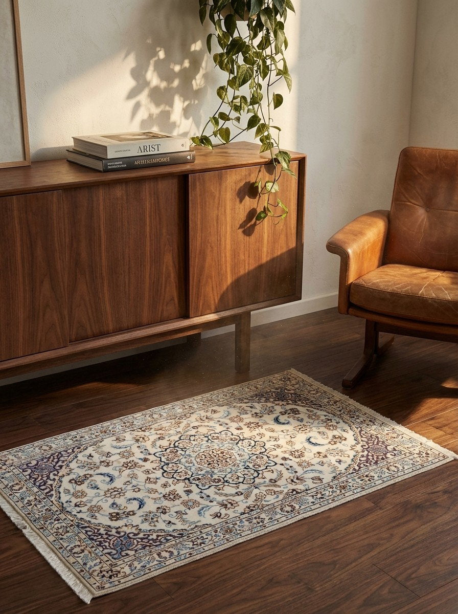 Nain 9La — Handgefertigt, 153x100 cm, Beige, 100% Virgin Wool | Back view