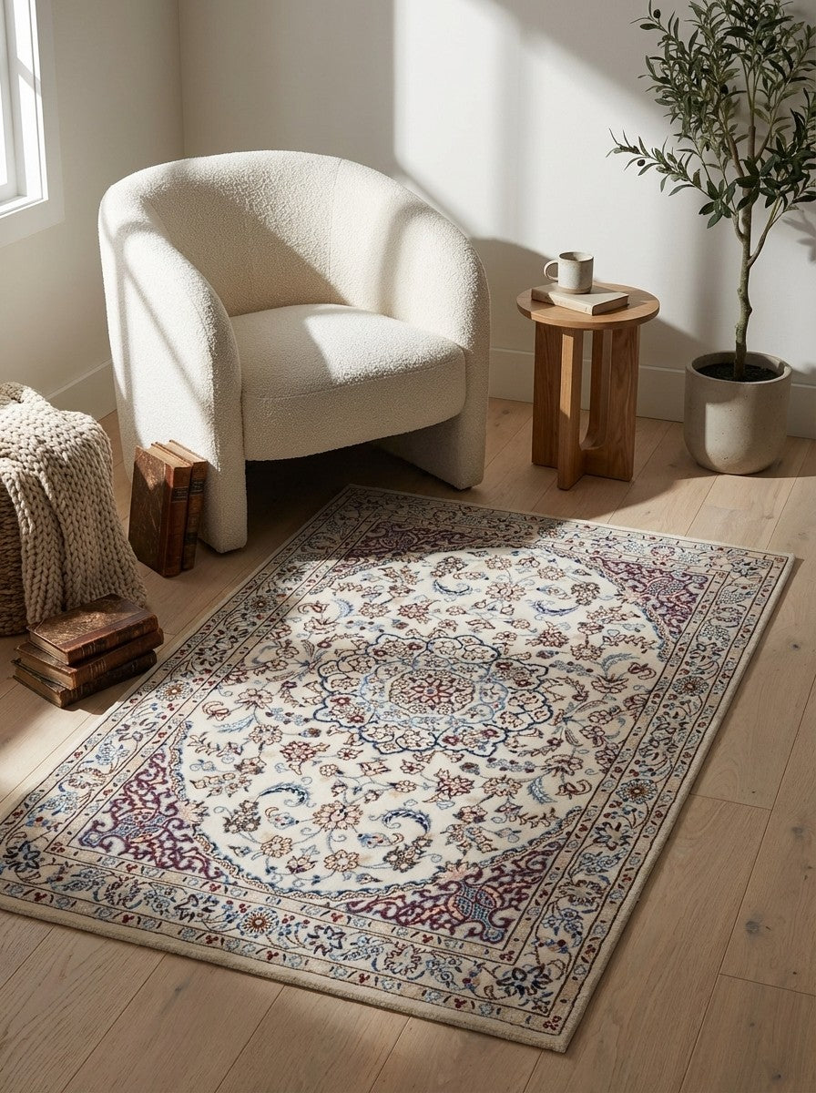Nain 9La — Hand-knotted, 98x150 cm, Beige, 100% Virgin Wool | Detail view