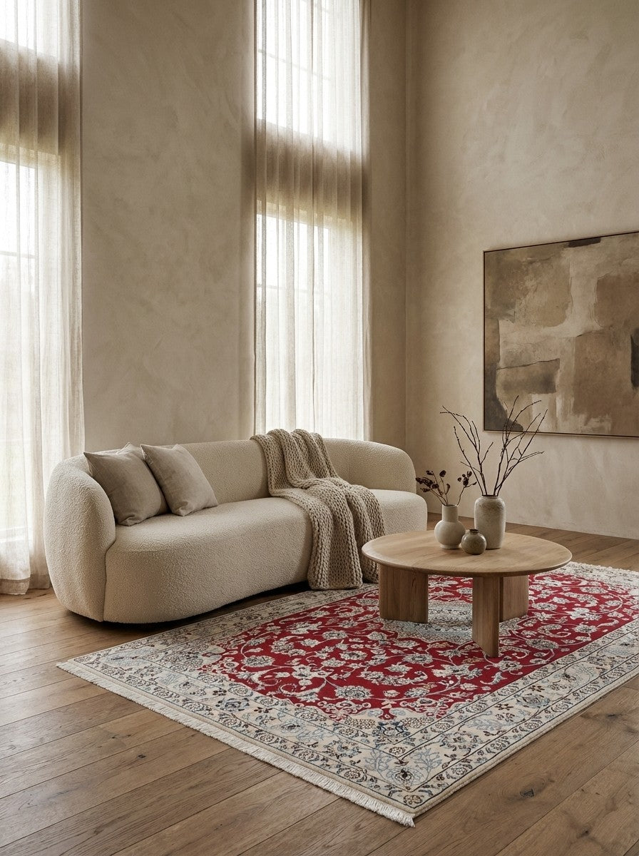 Nain 9La — Hand-knotted, 129x202 cm, Red, 100% Virgin Wool | Detail view
