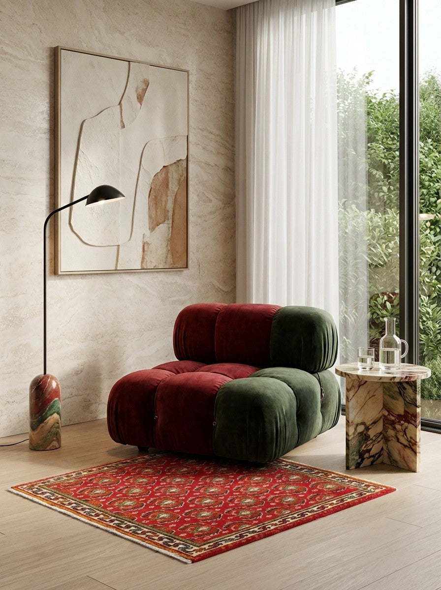 Gashgai — Hand-knotted, 60x55 cm, Red, 100% Virgin Wool | Detail view